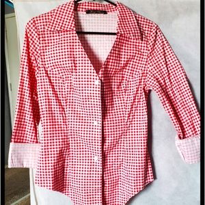 Rare Laura Byrnes Pinup Couture Gingham tie top red and white button-up